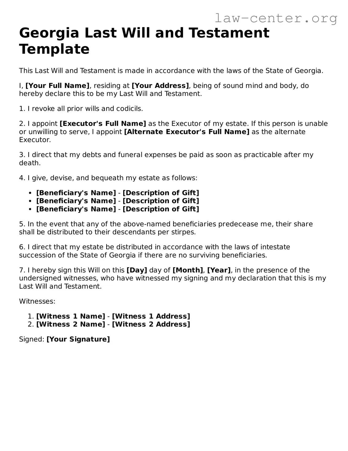 Attorney-Approved Georgia Last Will and Testament Document