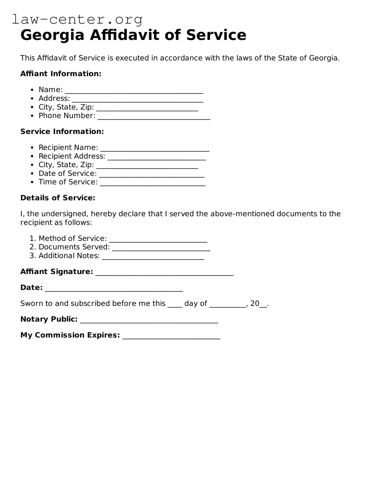 Attorney-Approved Georgia Affidavit of Service Document