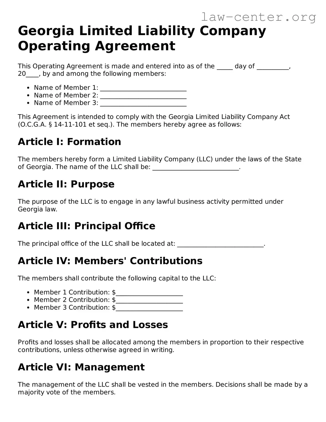 Attorney-Approved Georgia Operating Agreement Document