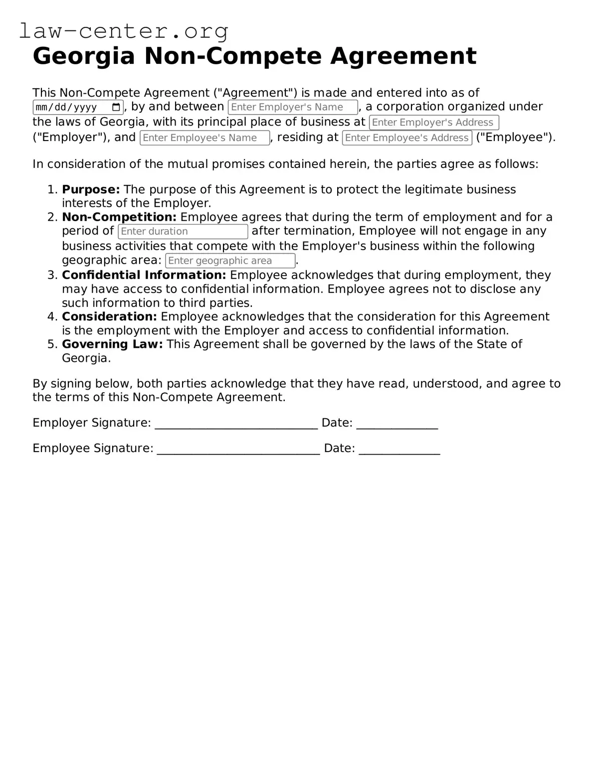 Attorney-Approved Georgia Non-compete Agreement Document