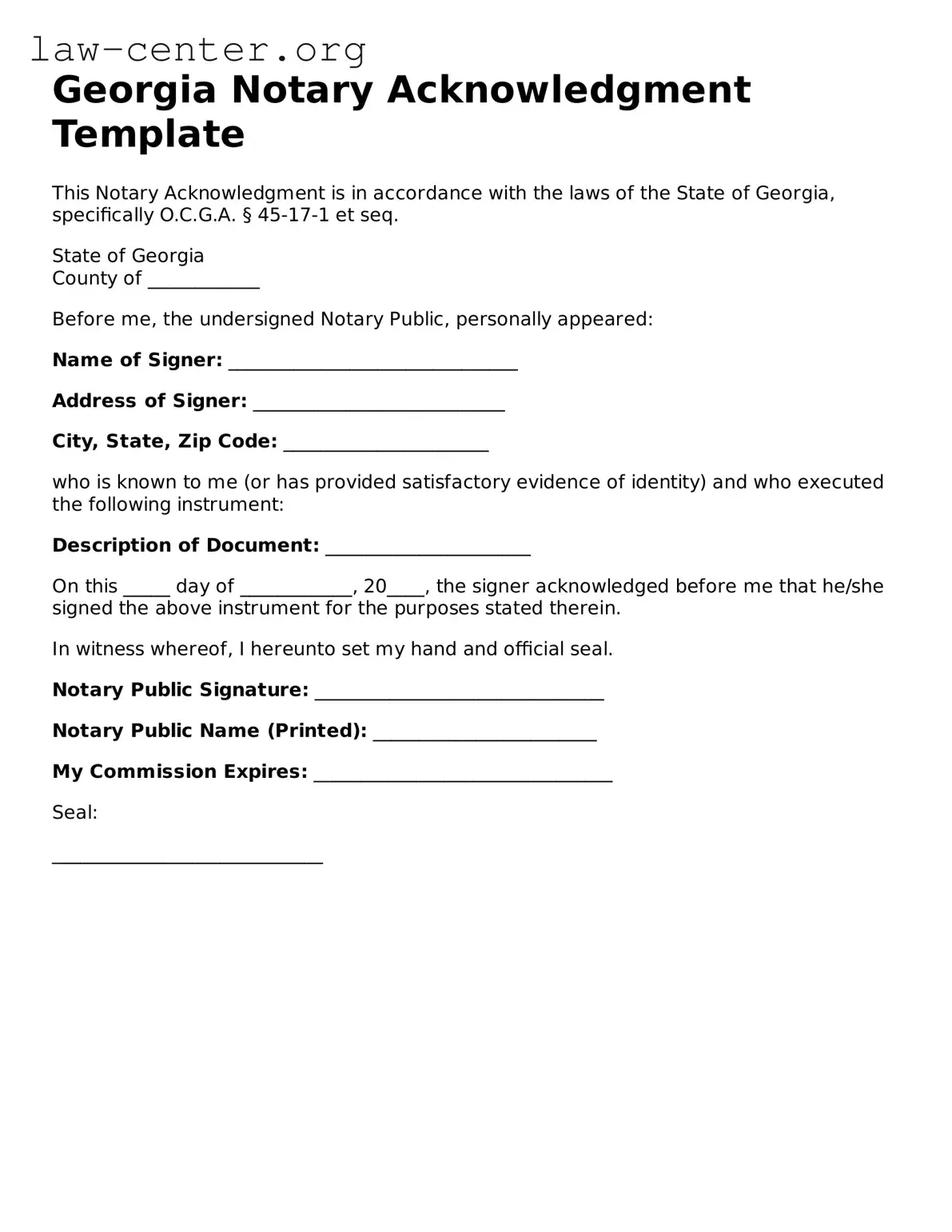 Attorney-Approved Georgia Notary Acknowledgement Document