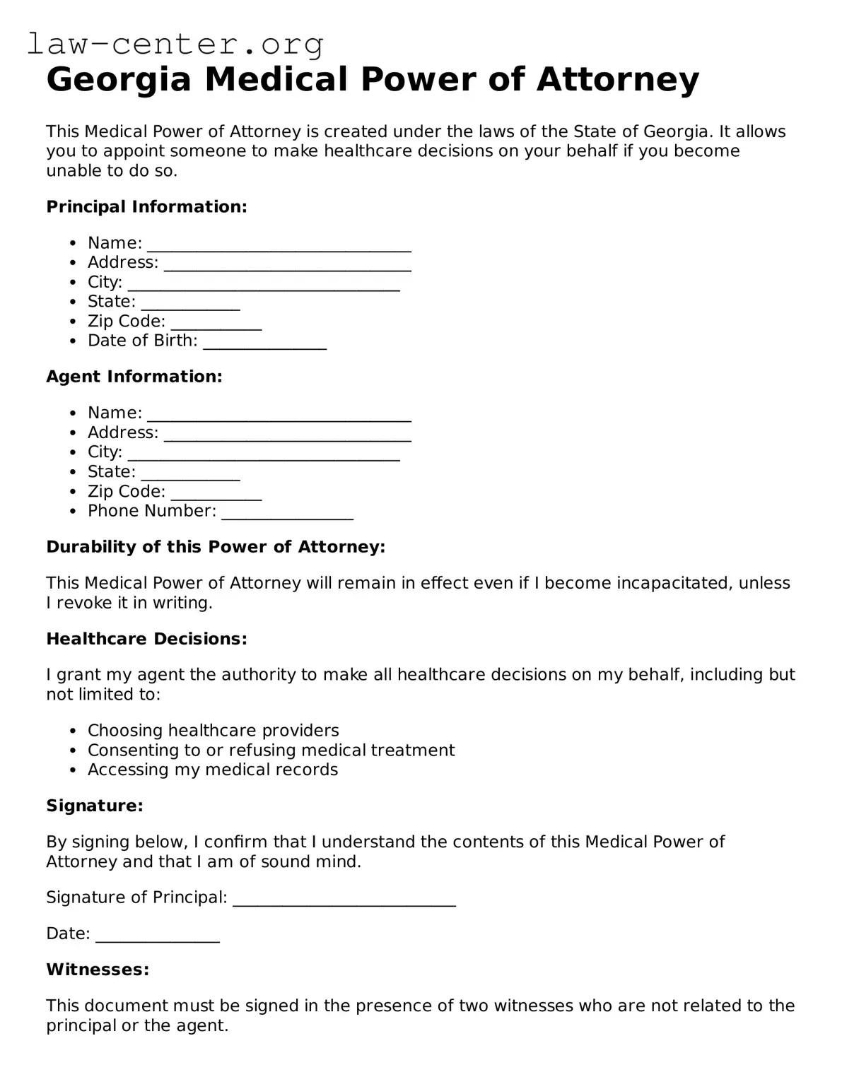 Attorney-Approved Georgia Medical Power of Attorney Document