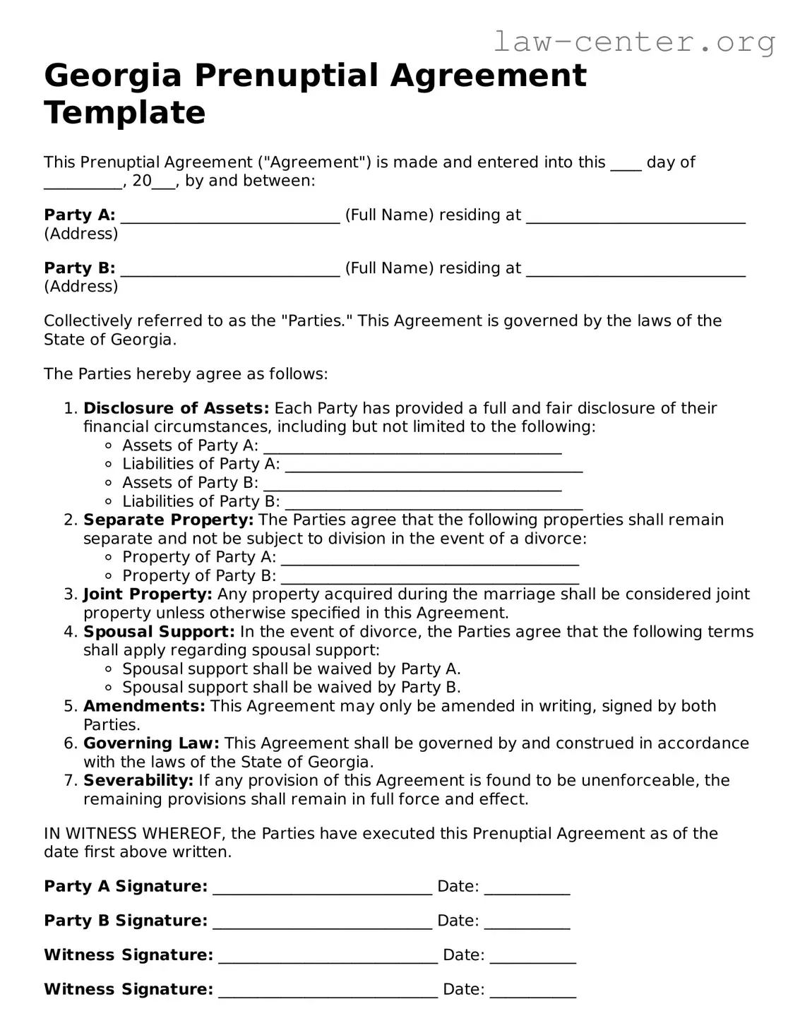 Attorney-Approved Georgia Prenuptial Agreement Document