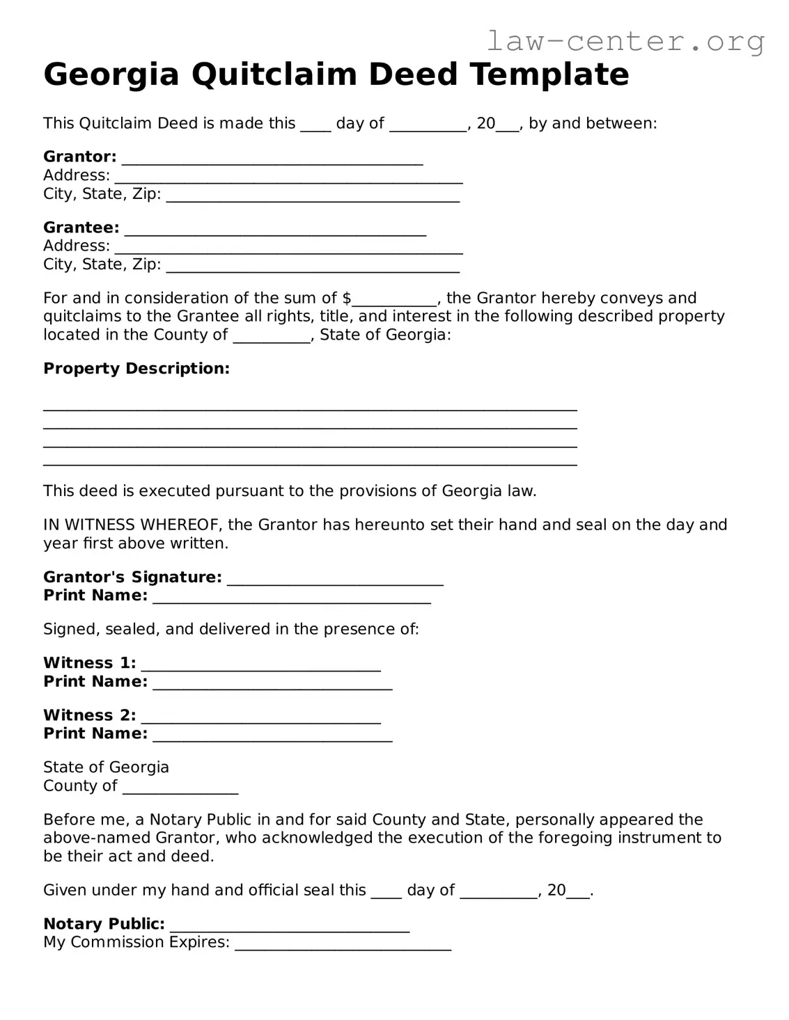 Attorney-Approved Georgia Quitclaim Deed Document