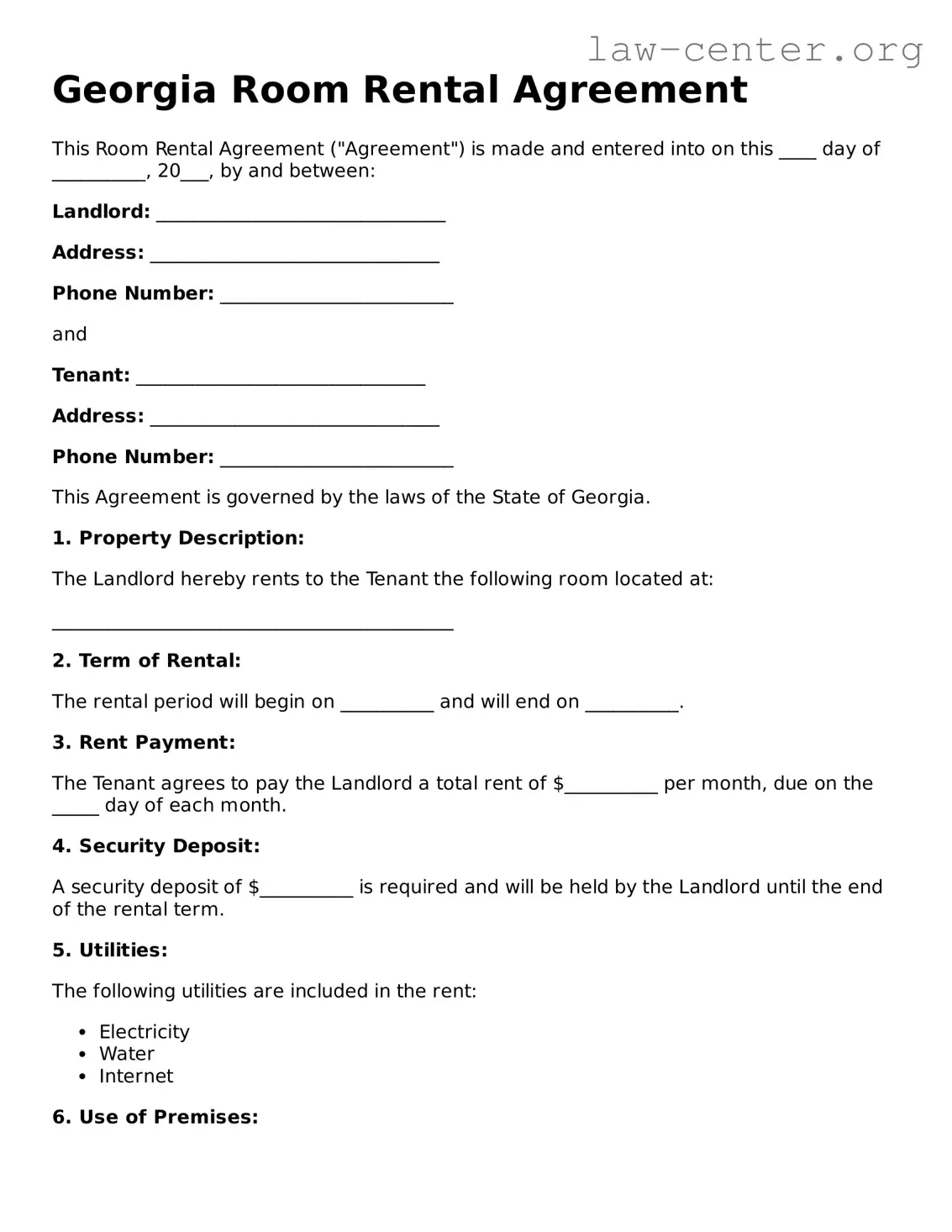 Attorney-Approved Georgia Room Rental Agreement Document
