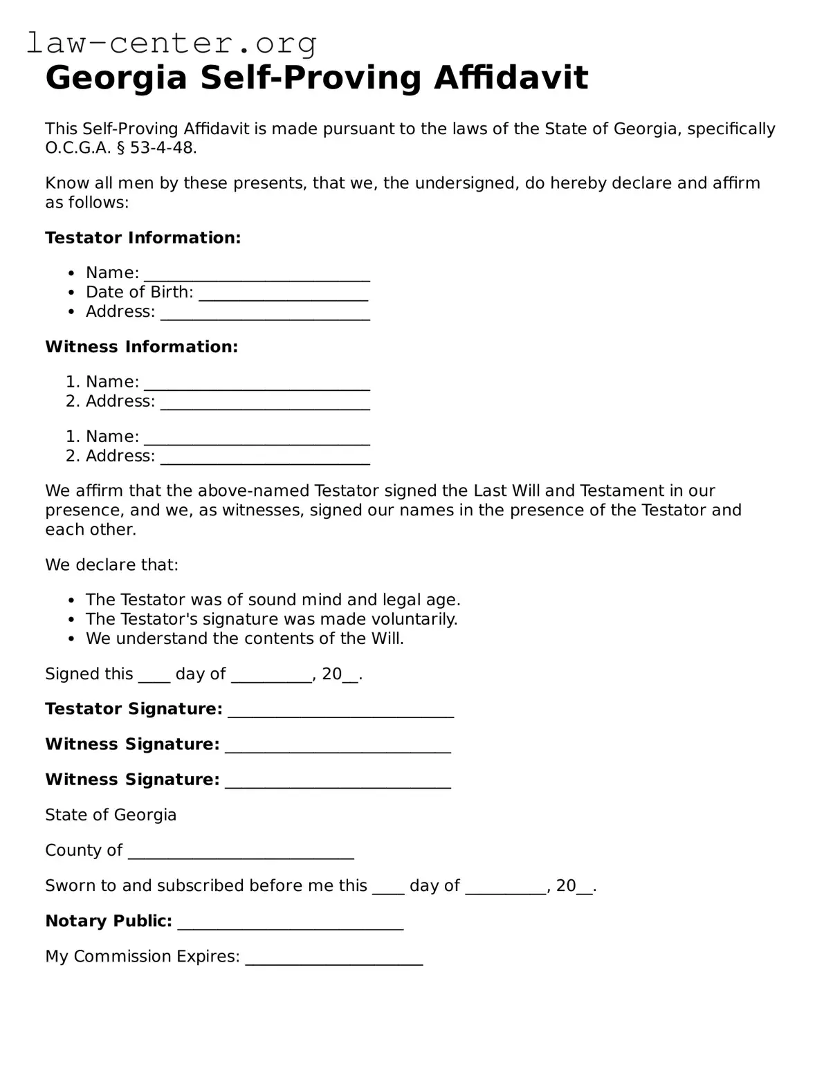 Attorney-Approved Georgia Self-Proving Affidavit Document