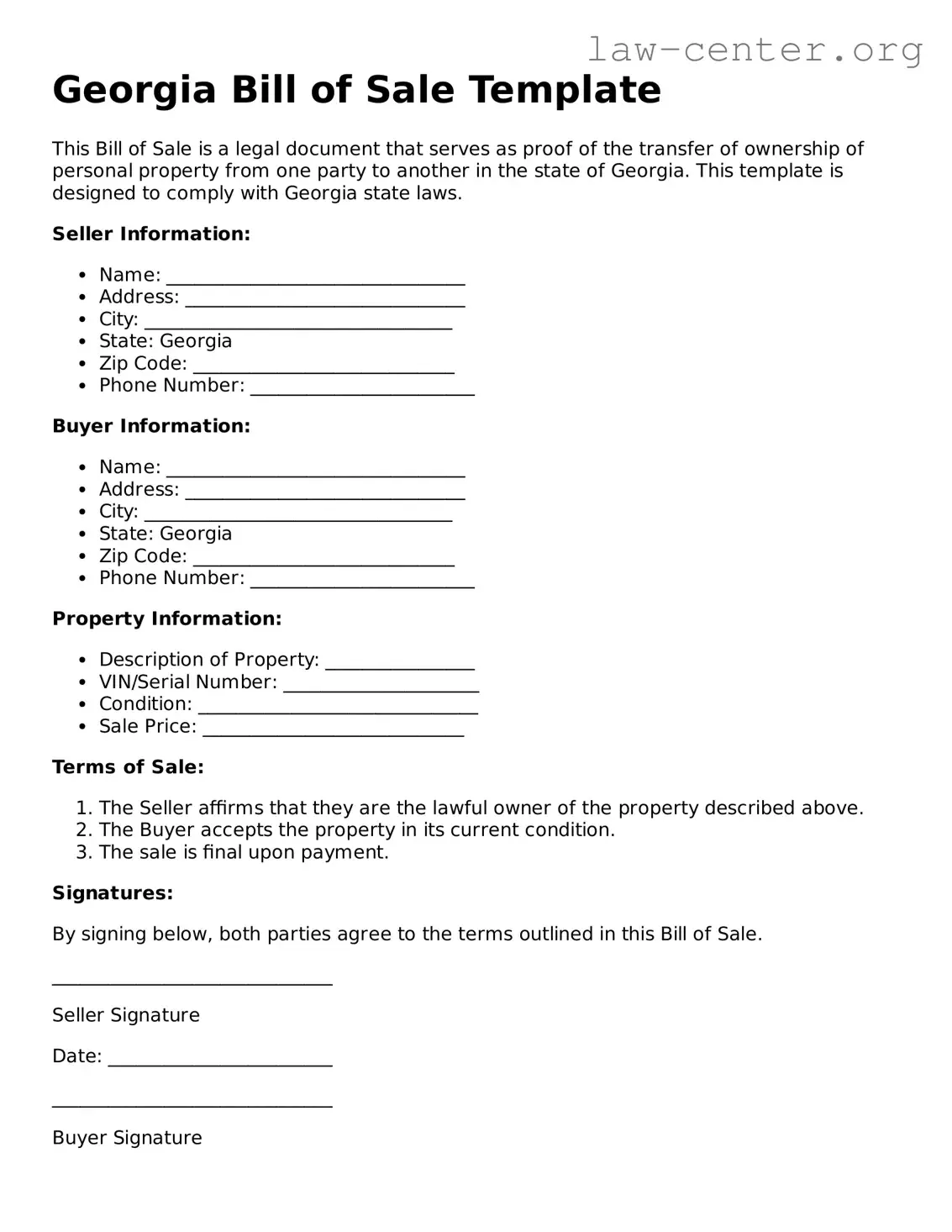 Attorney-Approved Georgia Bill of Sale Document