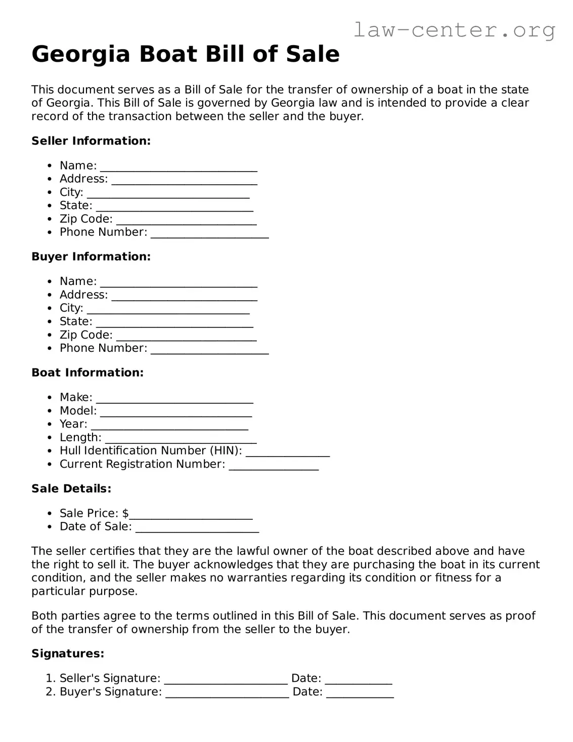 Attorney-Approved Georgia Boat Bill of Sale Document