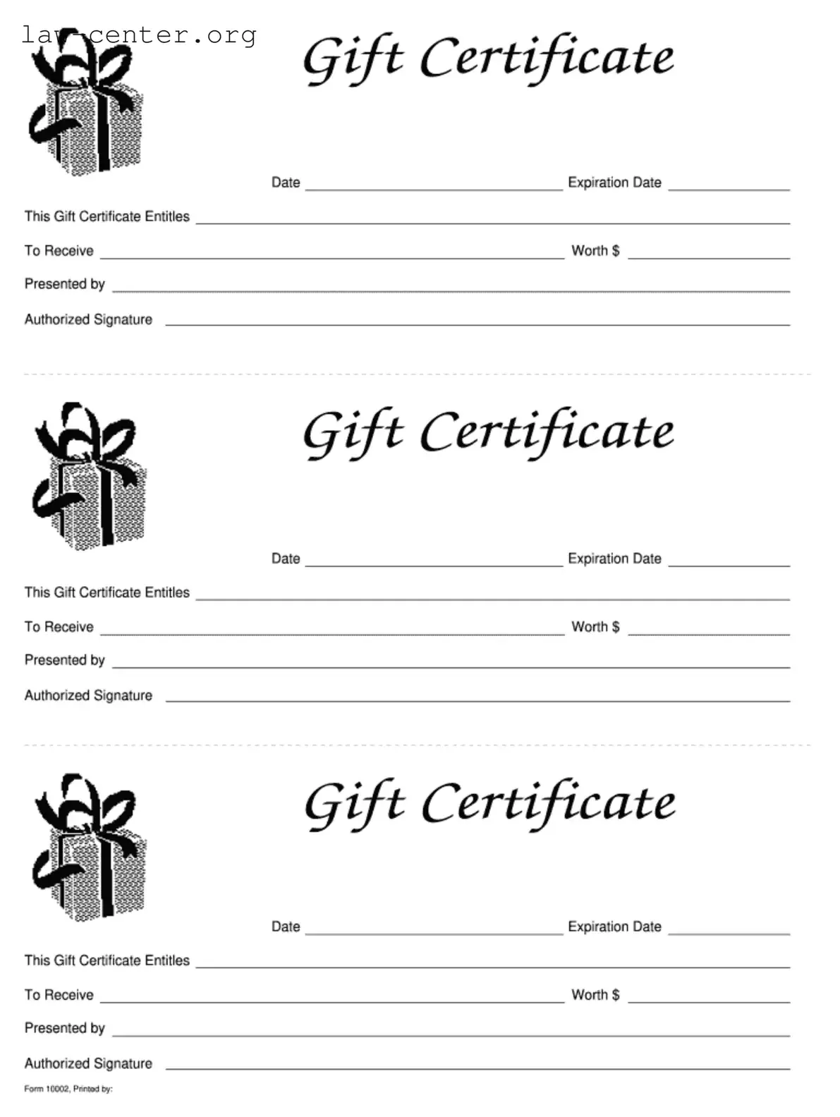 Get Gift Certificate Form