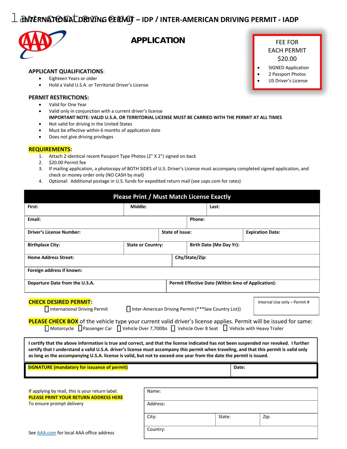 Get Aaa International Driving Permit Application Form