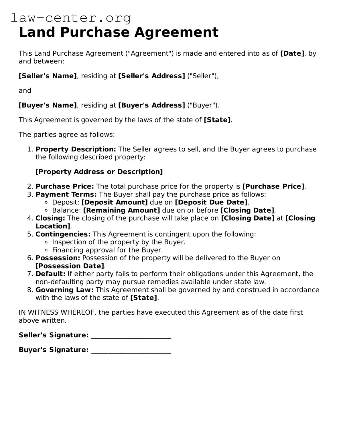 Free Land Purchase Agreement Template