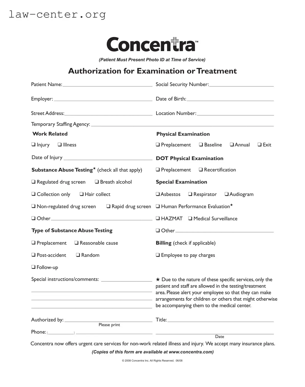 Get Concentra Authorization Form
