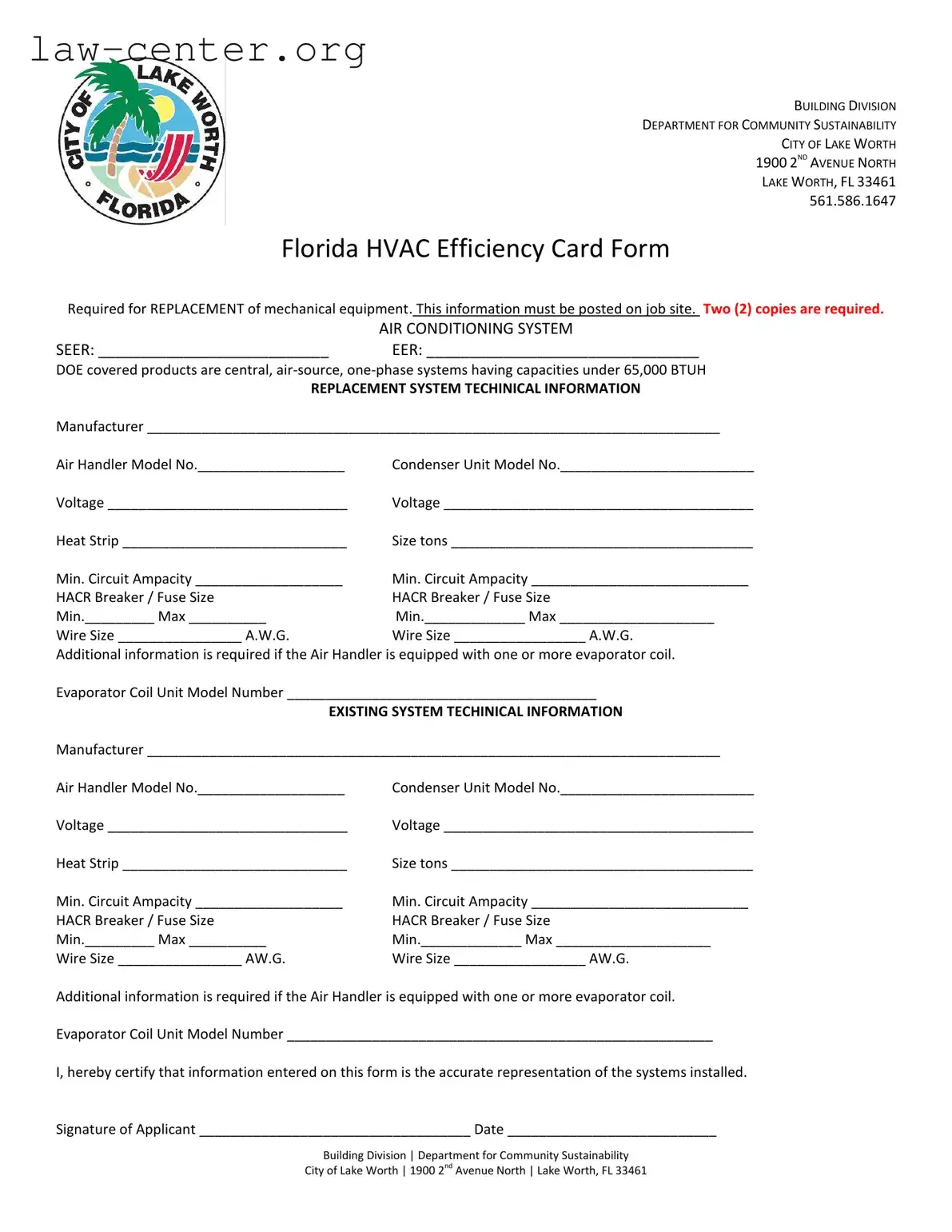 Get Florida Hvac Efficiency Card Form