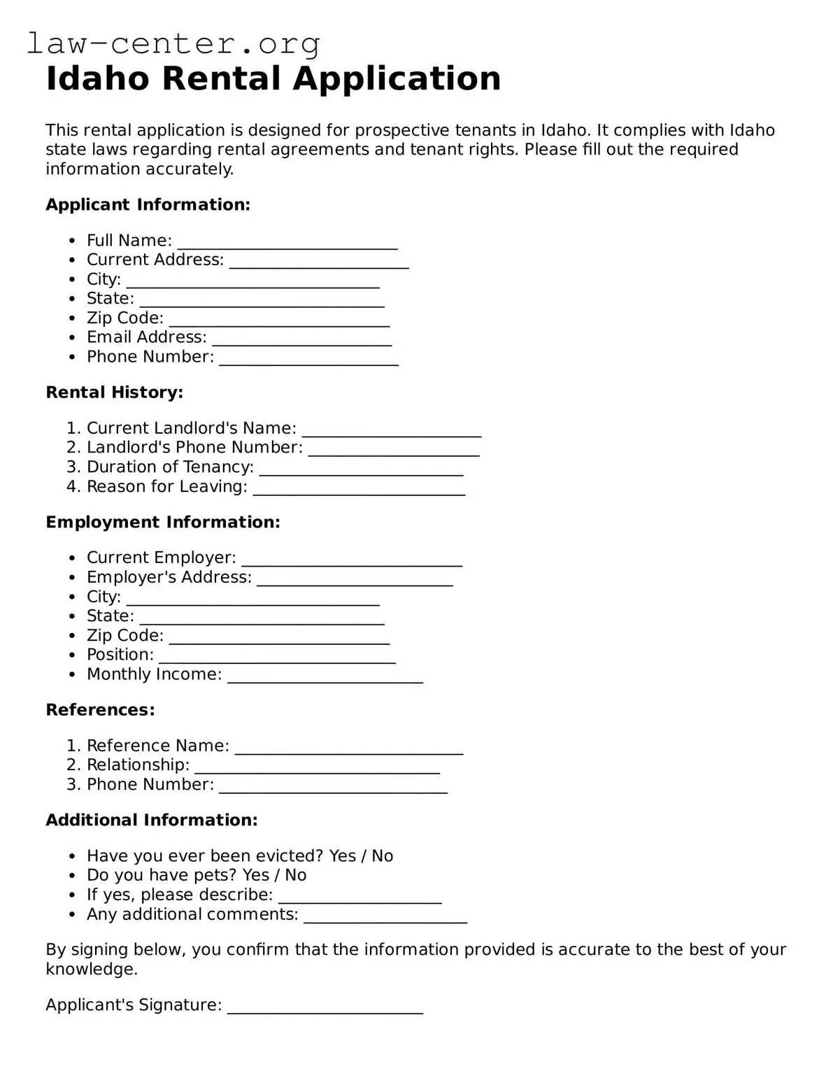 Attorney-Approved Idaho Rental Application Document