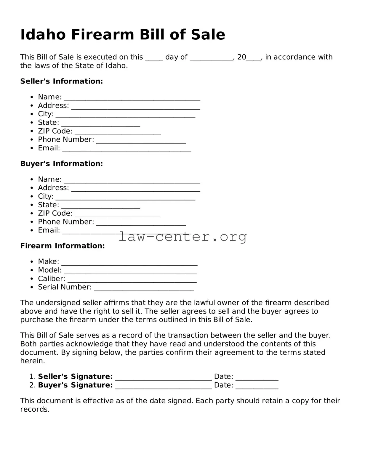 Attorney-Approved Idaho Firearm Bill of Sale Document