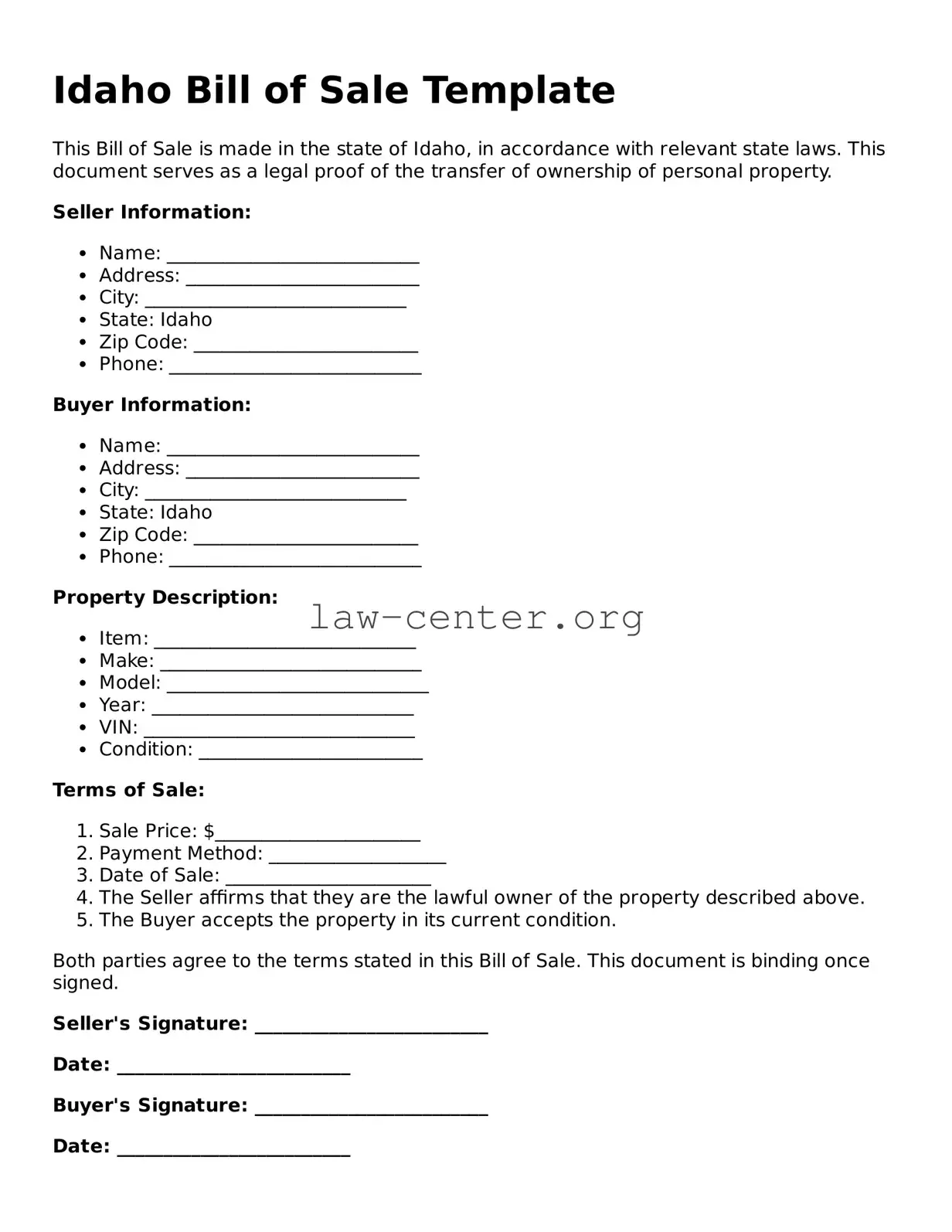 Attorney-Approved Idaho Bill of Sale Document