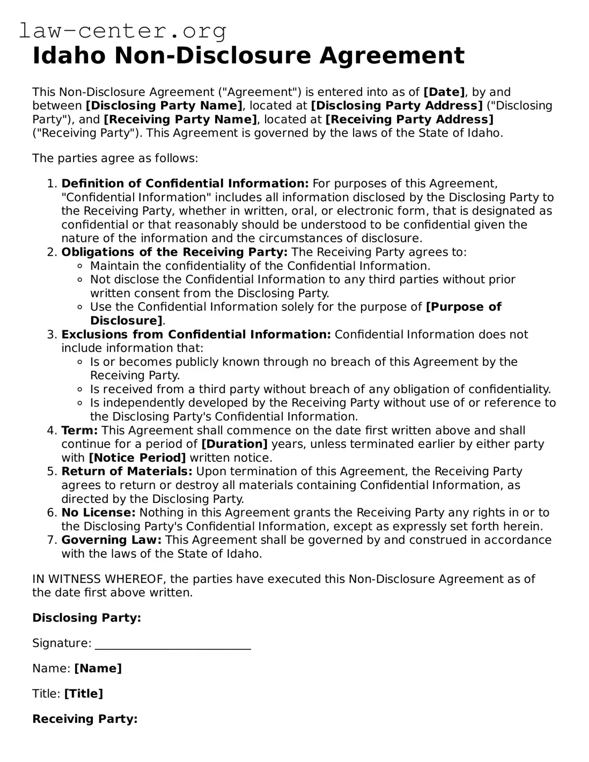 Attorney-Approved Idaho Non-disclosure Agreement Document