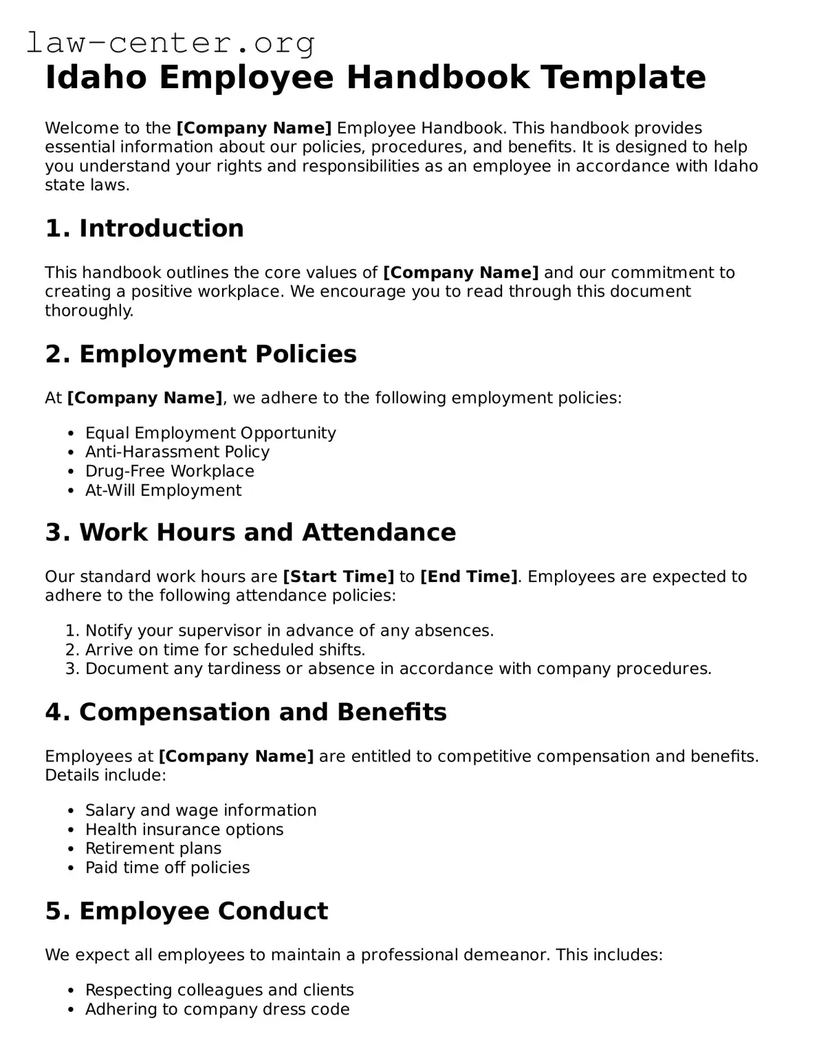 Attorney-Approved Idaho Employee Handbook Document
