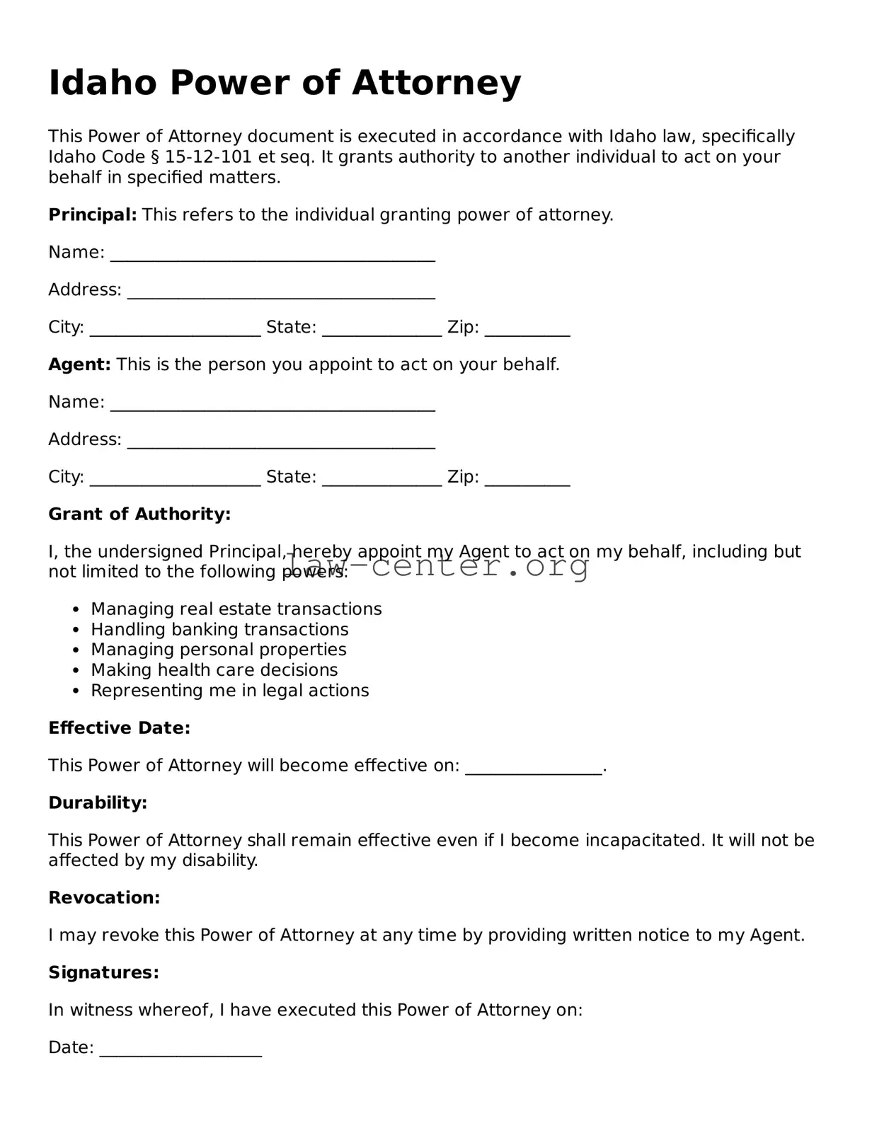 Attorney-Approved Idaho Power of Attorney Document