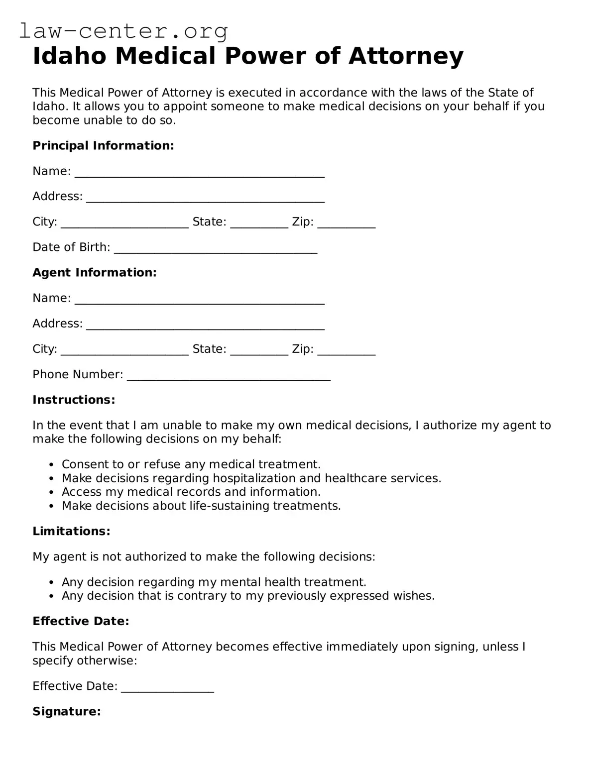 Attorney-Approved Idaho Medical Power of Attorney Document