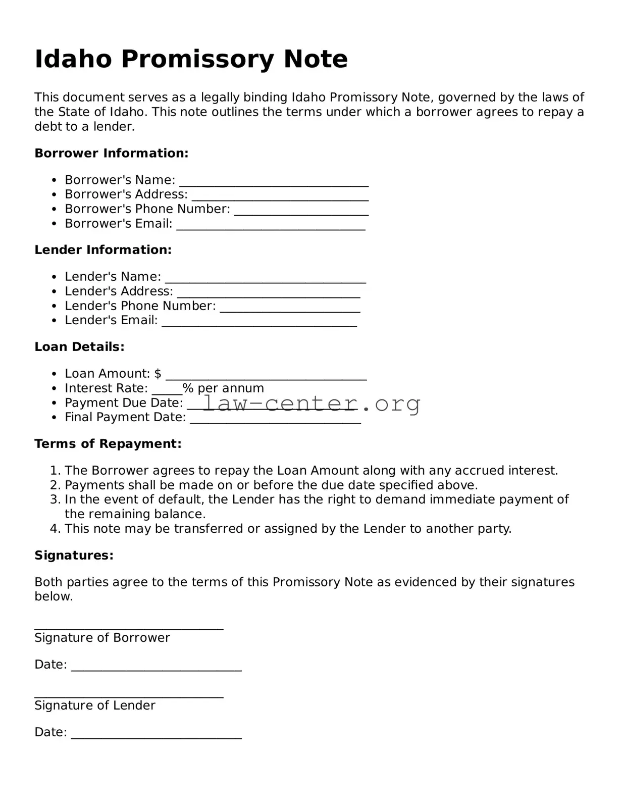 Attorney-Approved Idaho Promissory Note Document