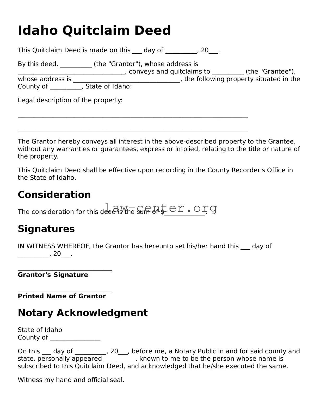 Attorney-Approved Idaho Quitclaim Deed Document