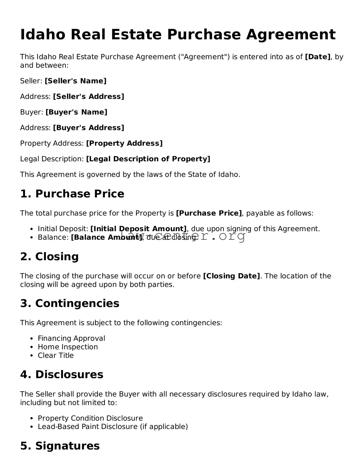 Attorney-Approved Idaho Real Estate Purchase Agreement Document