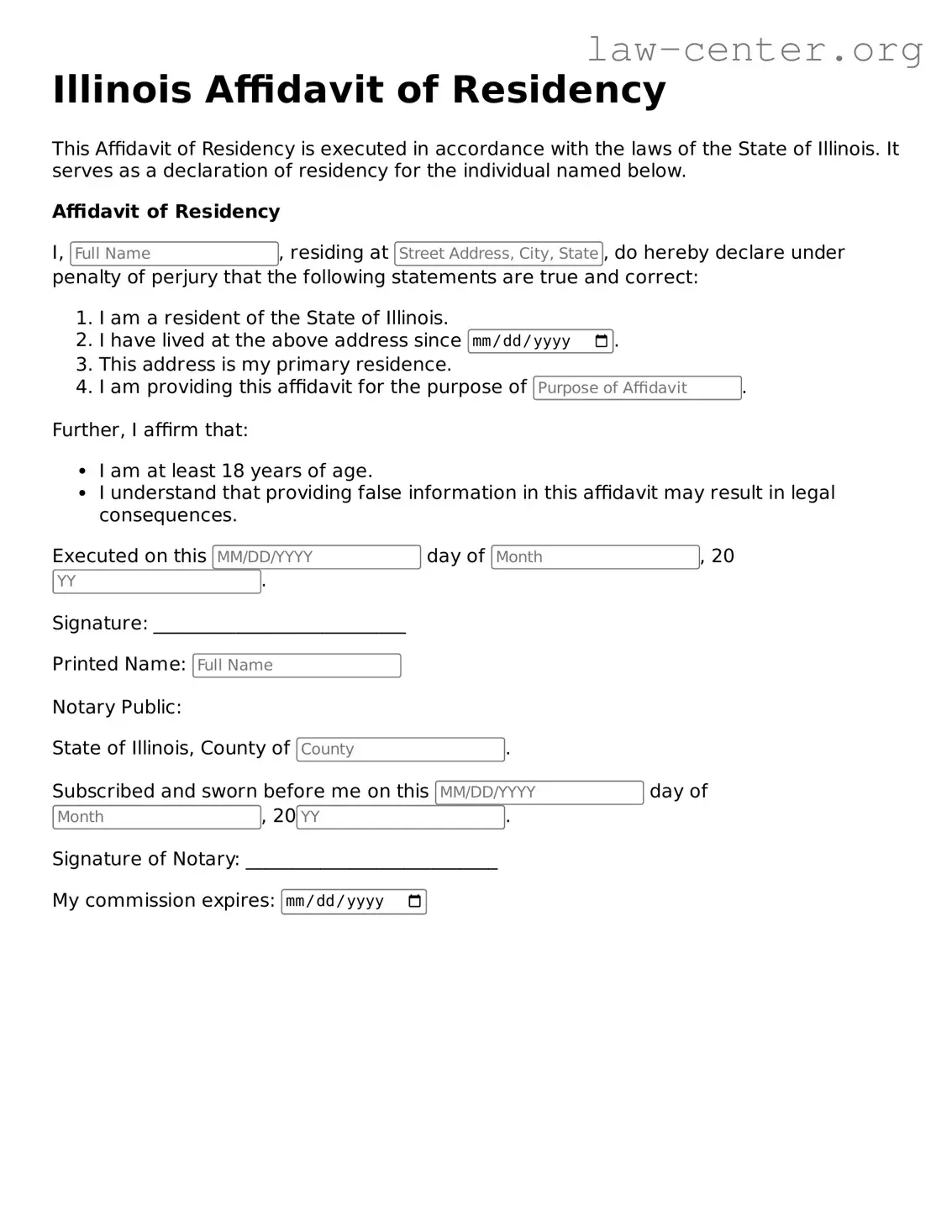Attorney-Approved Illinois Affidavit of Residency Document