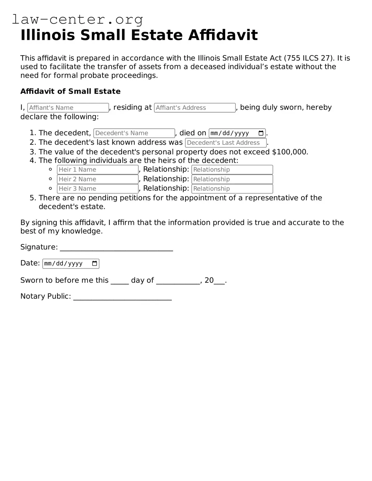 Attorney-Approved Illinois Small Estate Affidavit Document