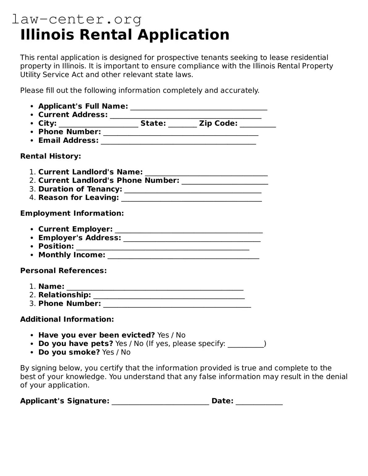 Attorney-Approved Illinois Rental Application Document