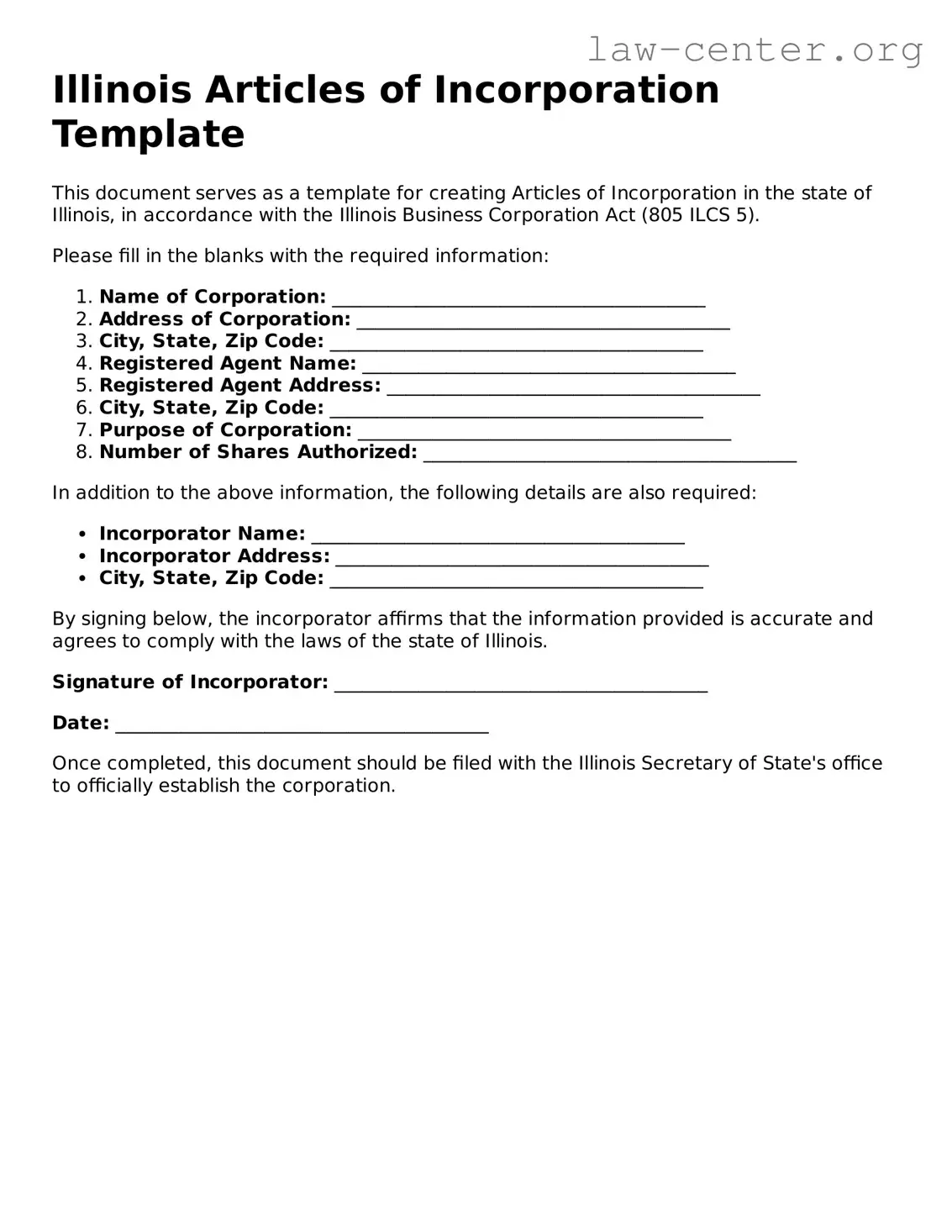 Attorney-Approved Illinois Articles of Incorporation Document