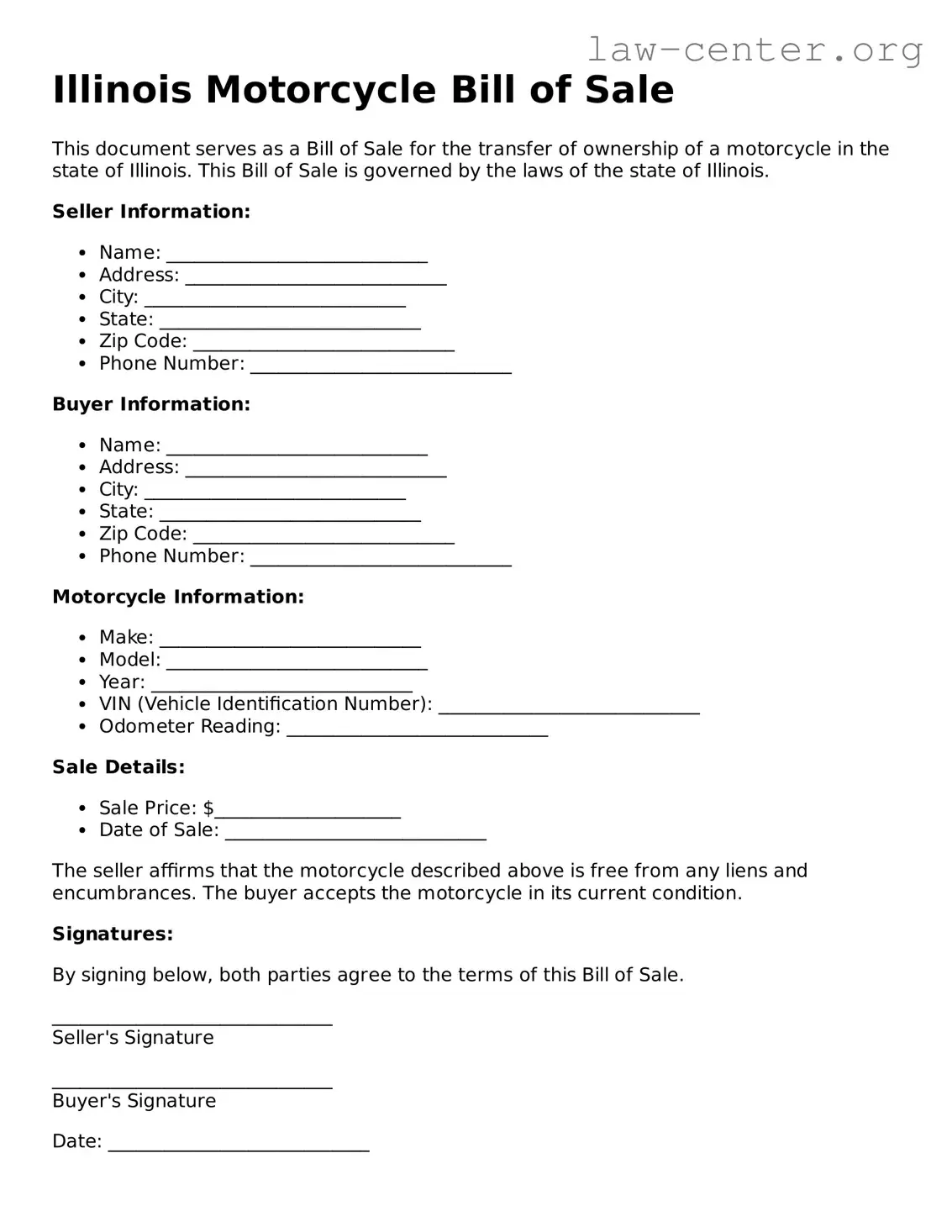 Attorney-Approved Illinois Motorcycle Bill of Sale Document