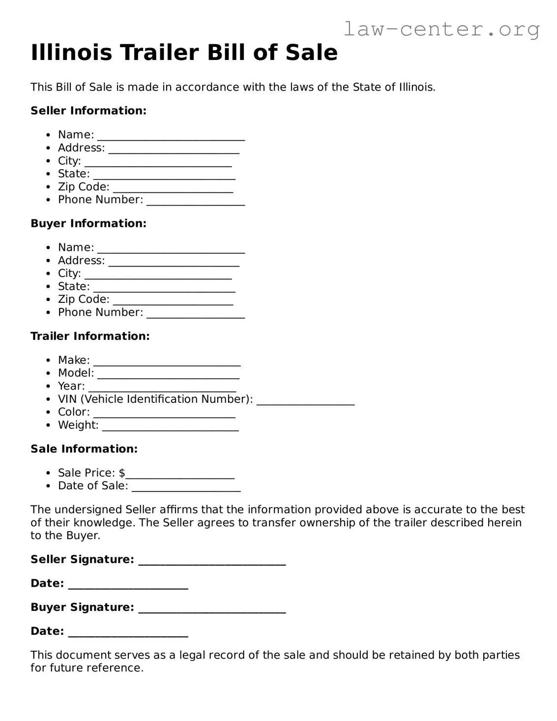 Attorney-Approved Illinois Trailer Bill of Sale Document
