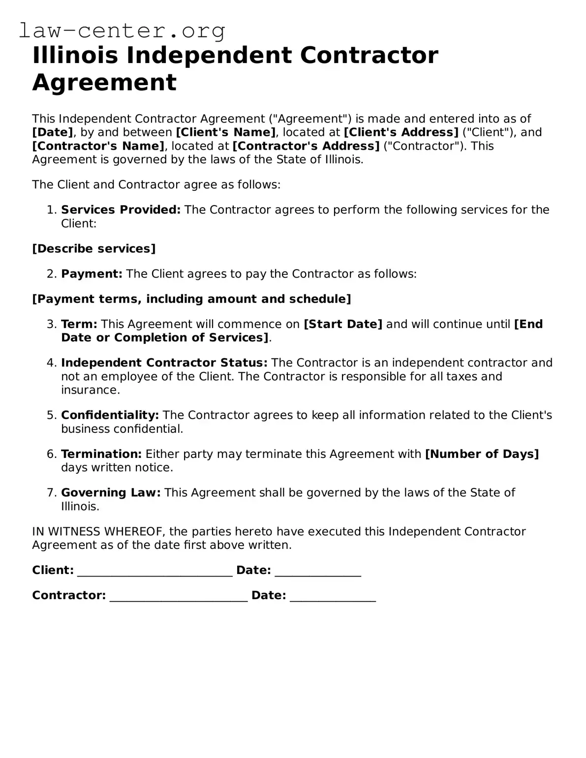 Attorney-Approved Illinois Independent Contractor Agreement Document