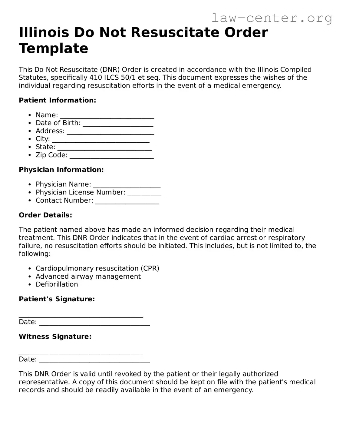 Attorney-Approved Illinois Do Not Resuscitate Order Document