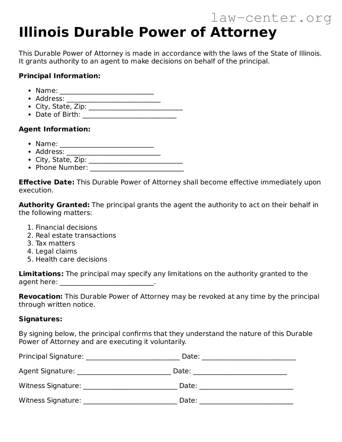 Attorney-Approved Illinois Durable Power of Attorney Document