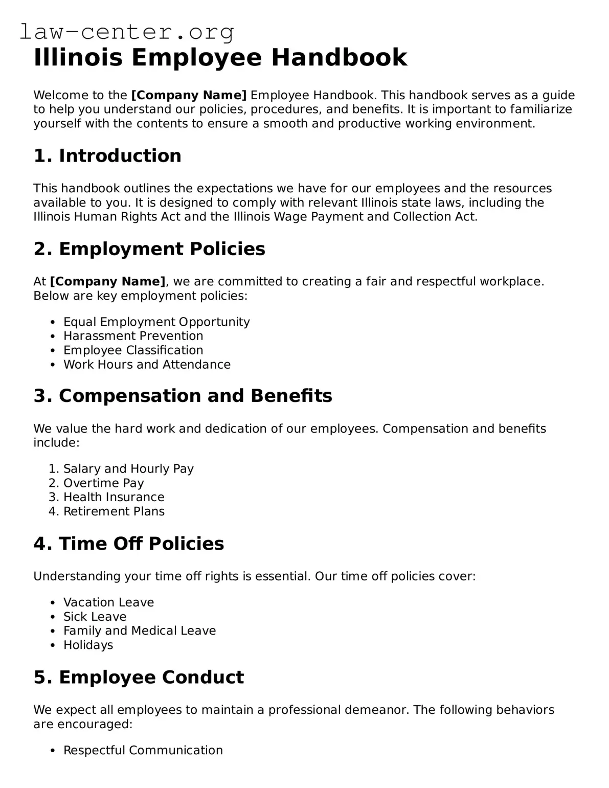 Attorney-Approved Illinois Employee Handbook Document