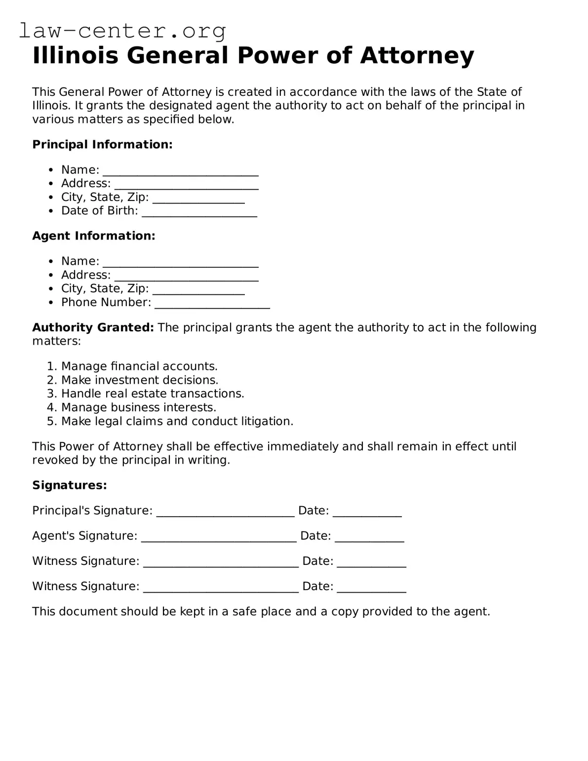 Attorney-Approved Illinois General Power of Attorney Document