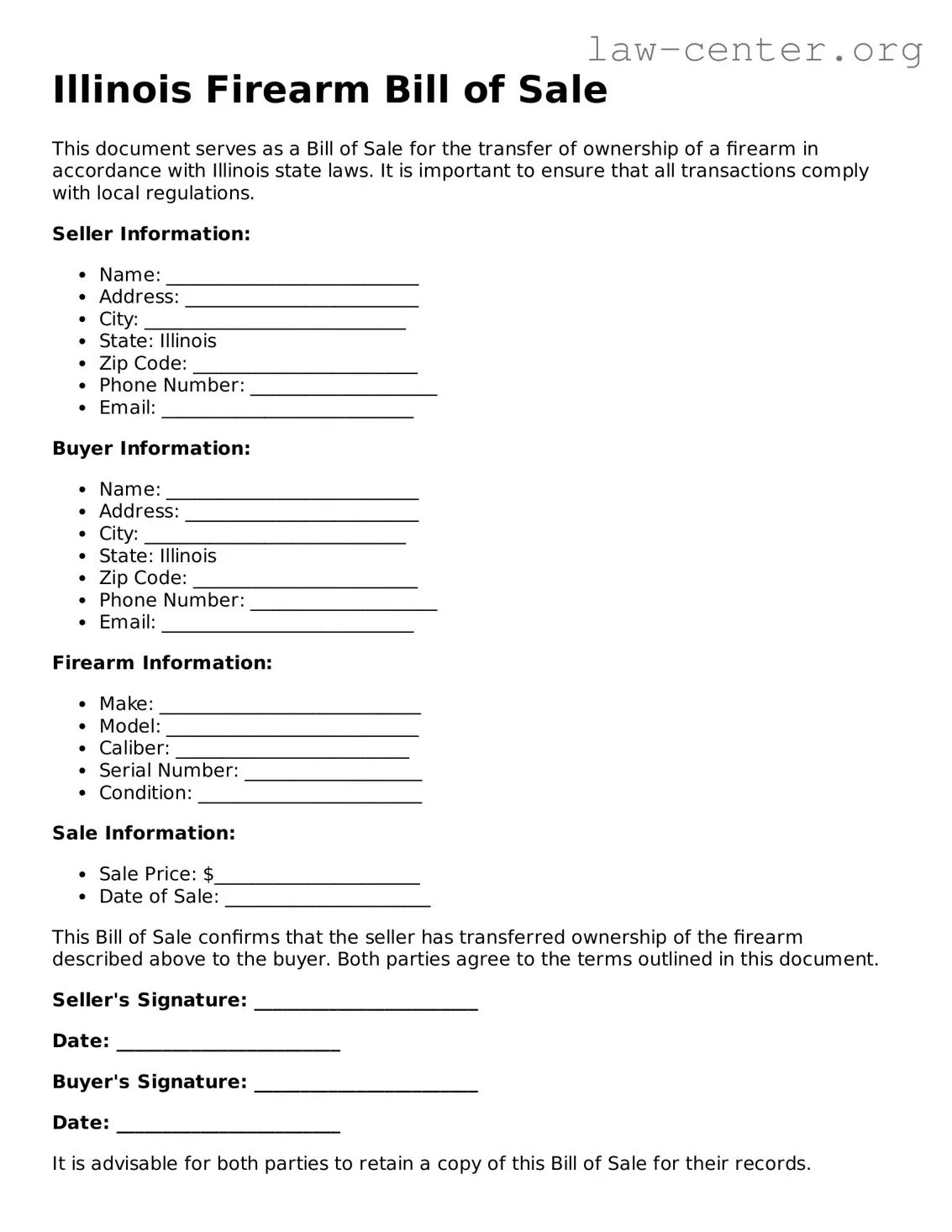 Attorney-Approved Illinois Firearm Bill of Sale Document
