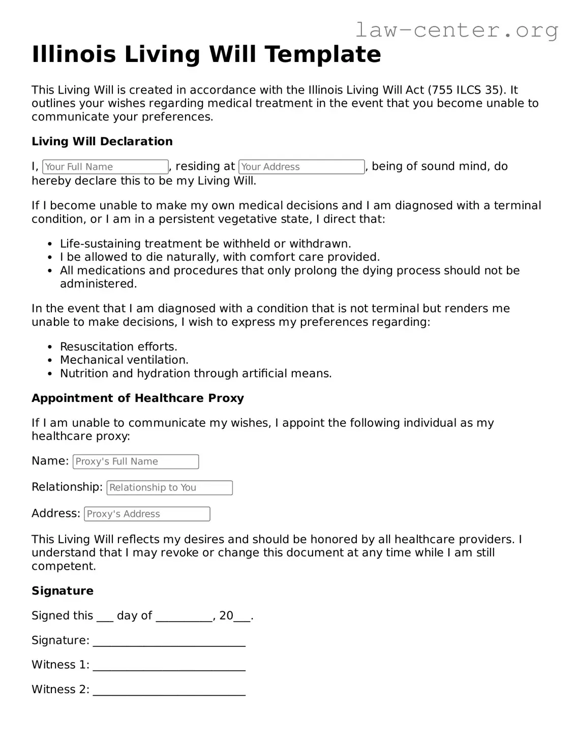 Attorney-Approved Illinois Living Will Document