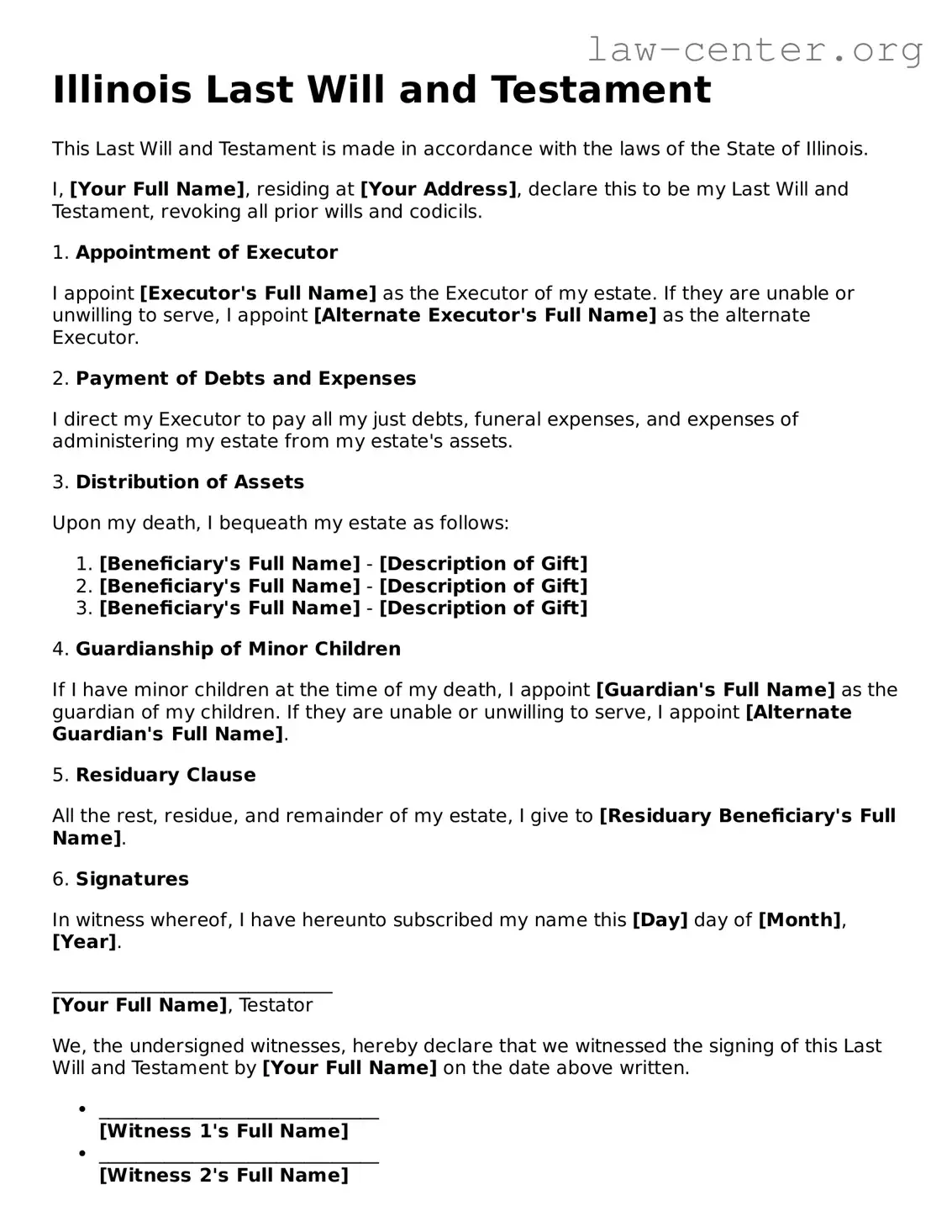 Attorney-Approved Illinois Last Will and Testament Document