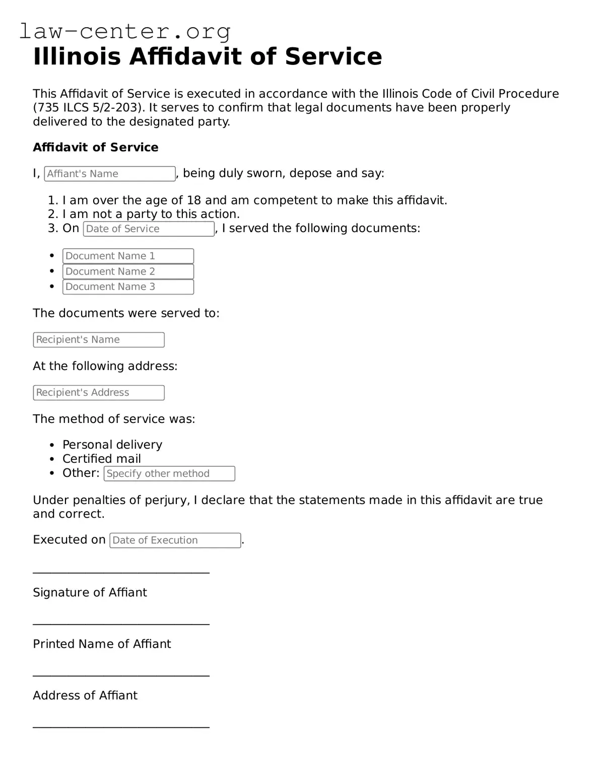Attorney-Approved Illinois Affidavit of Service Document