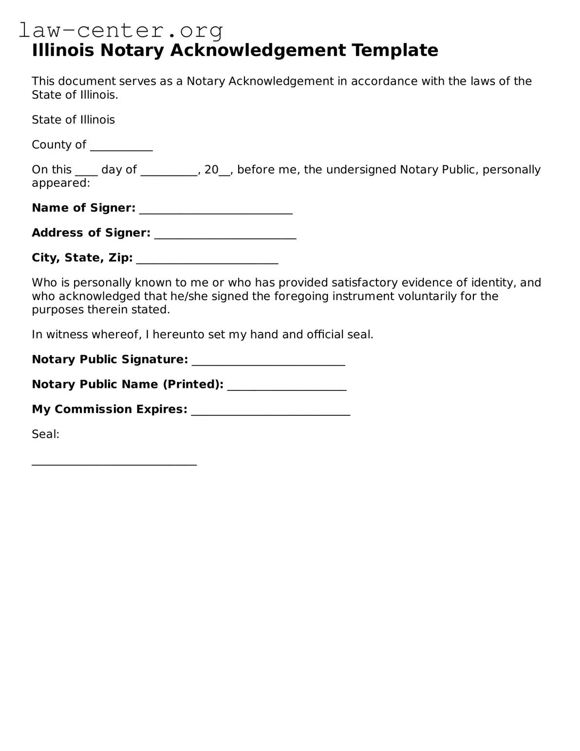 Attorney-Approved Illinois Notary Acknowledgement Document
