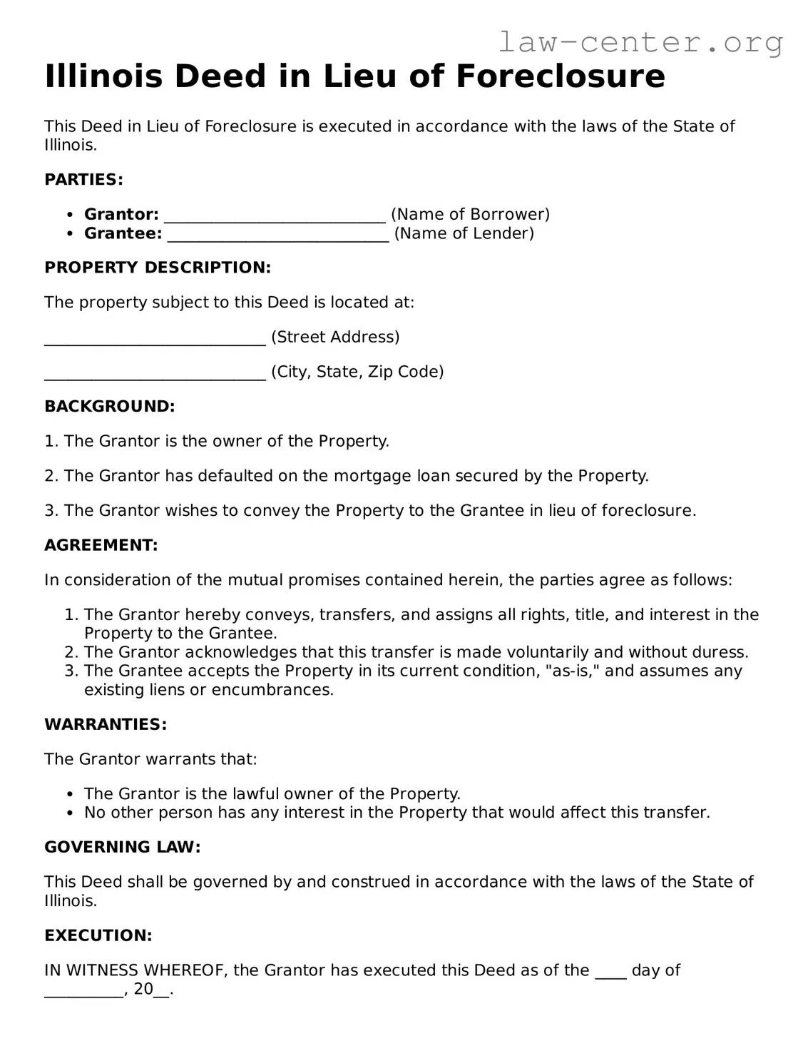 Attorney-Approved Illinois Deed in Lieu of Foreclosure Document