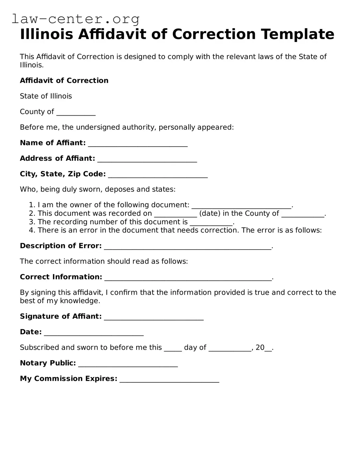 Attorney-Approved Illinois Affidavit of Correction Document