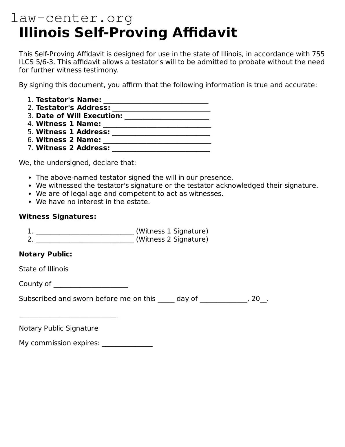 Attorney-Approved Illinois Self-Proving Affidavit Document