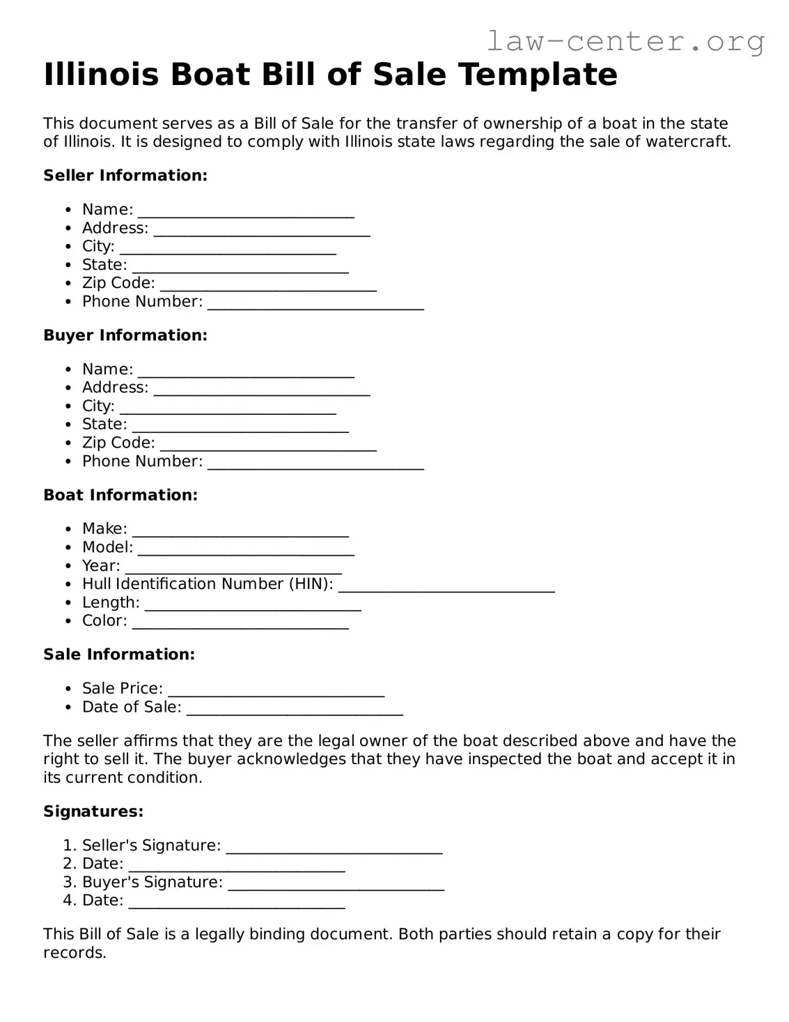 Attorney-Approved Illinois Boat Bill of Sale Document