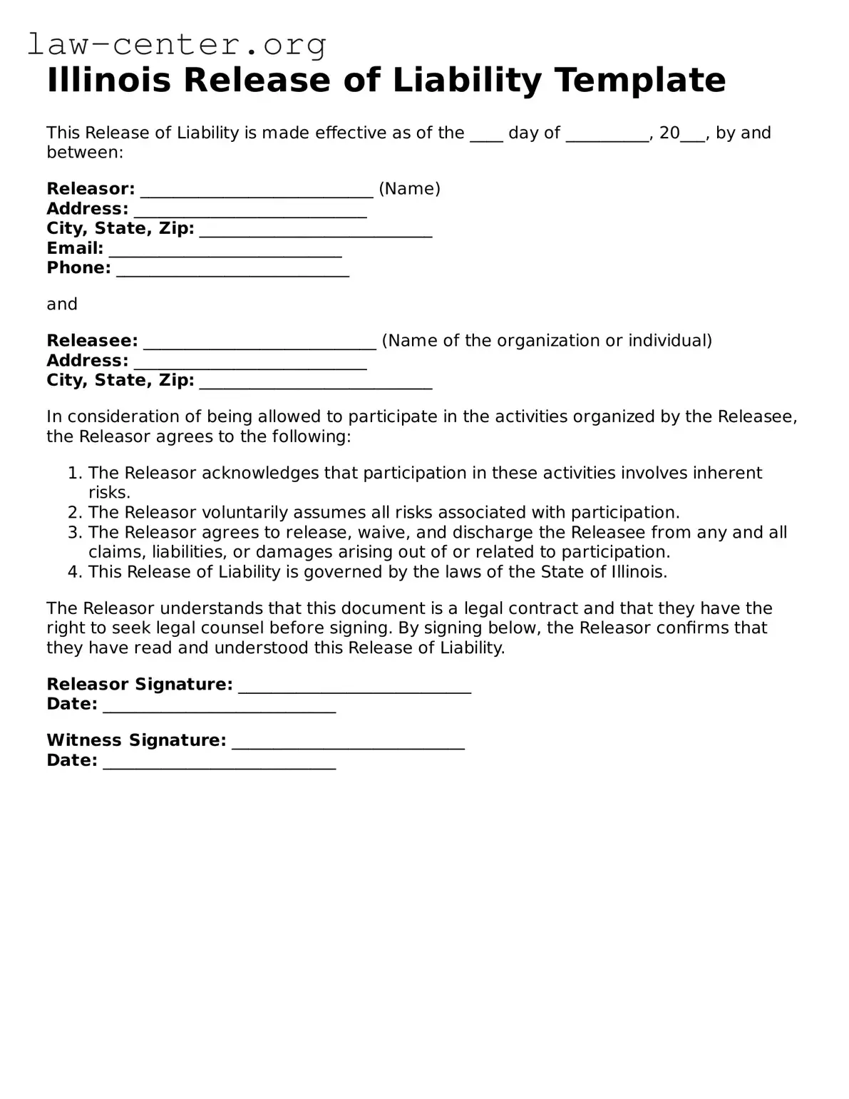 Attorney-Approved Illinois Release of Liability Document