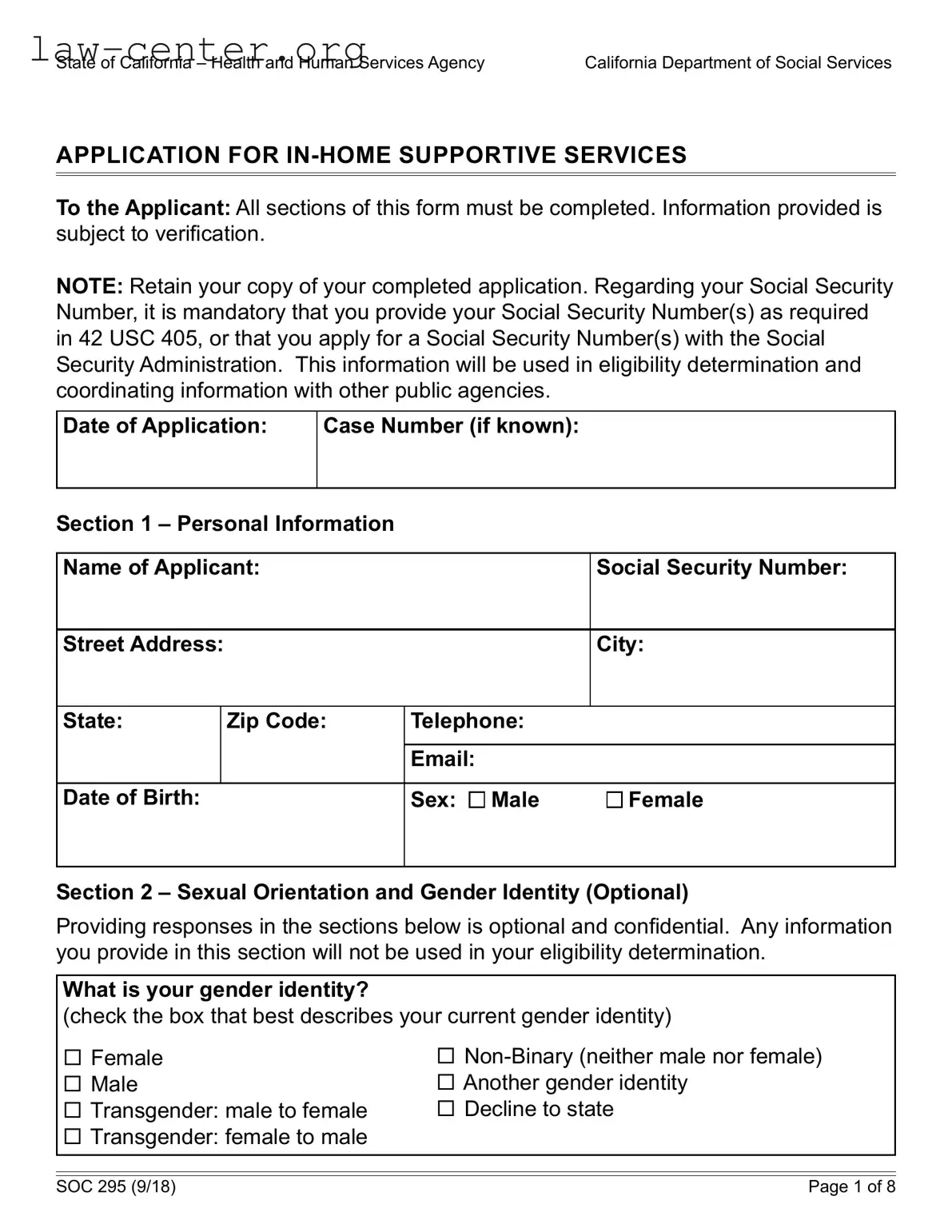 Get California Soc 295 Form