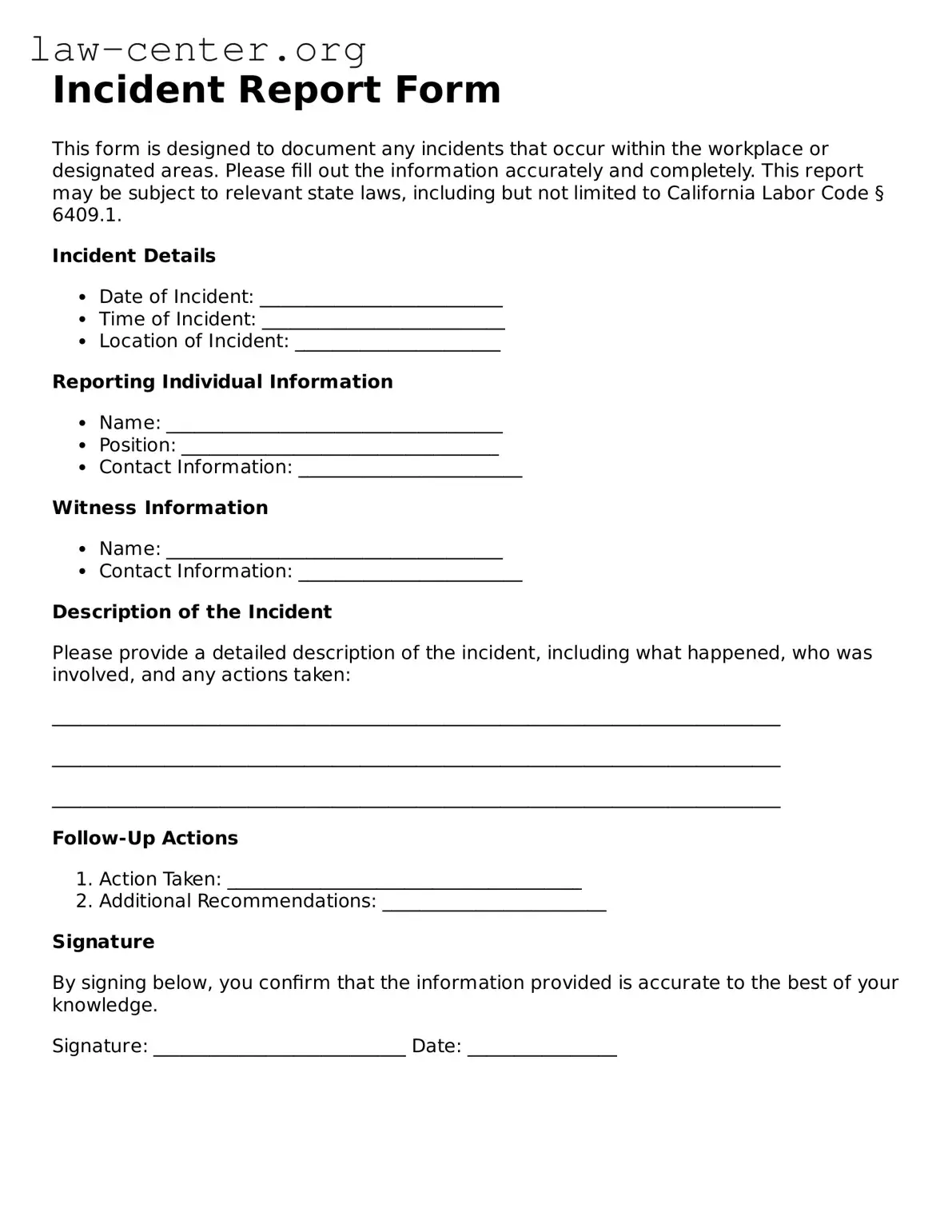 Free Incident Report Form Template